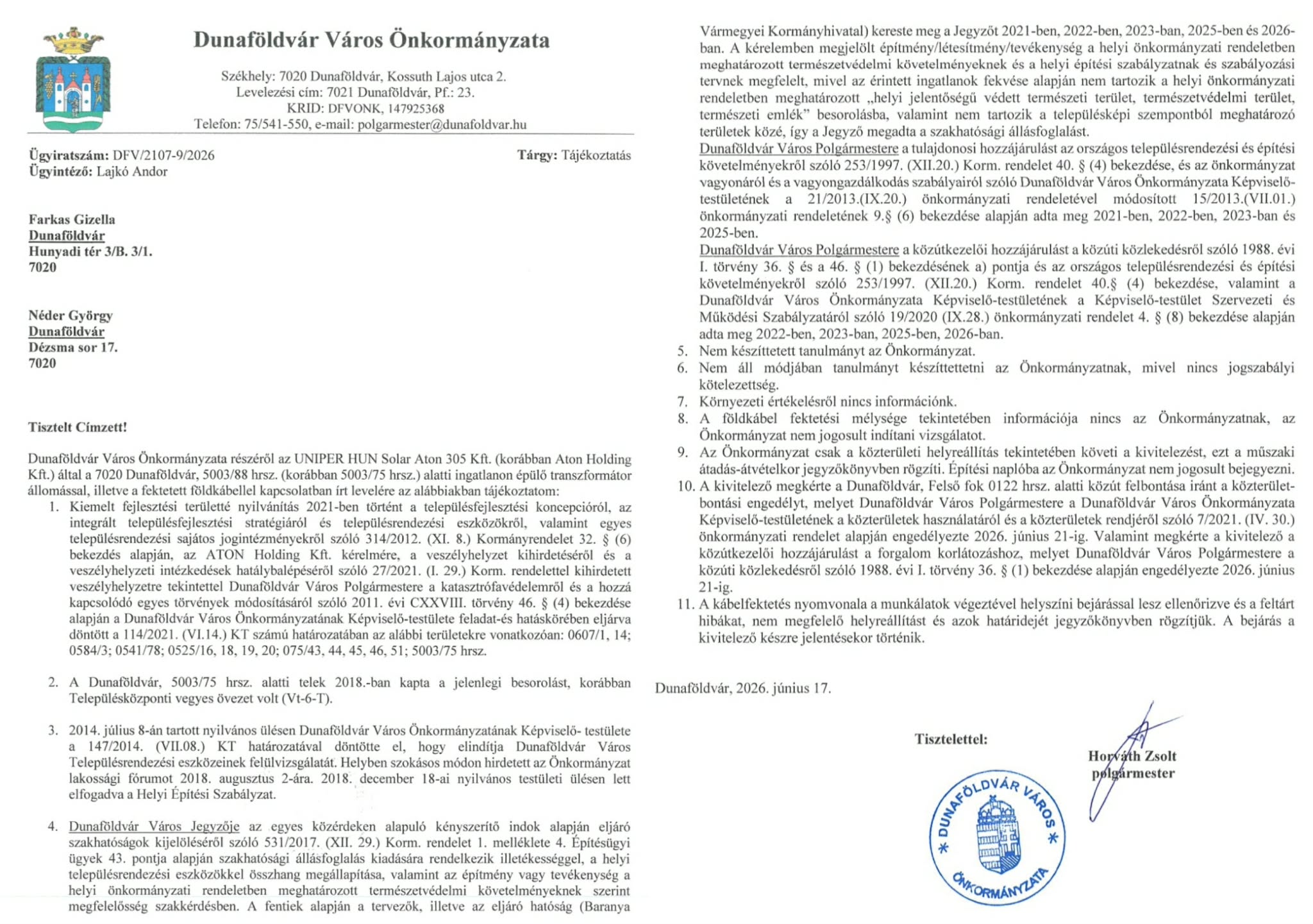 Válaszok az önkormányzattól